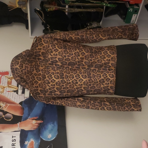 NWT Tahari Brown Faux Suede Leopard Print Moto Biker Jacket Size S - Picture 9 of 12